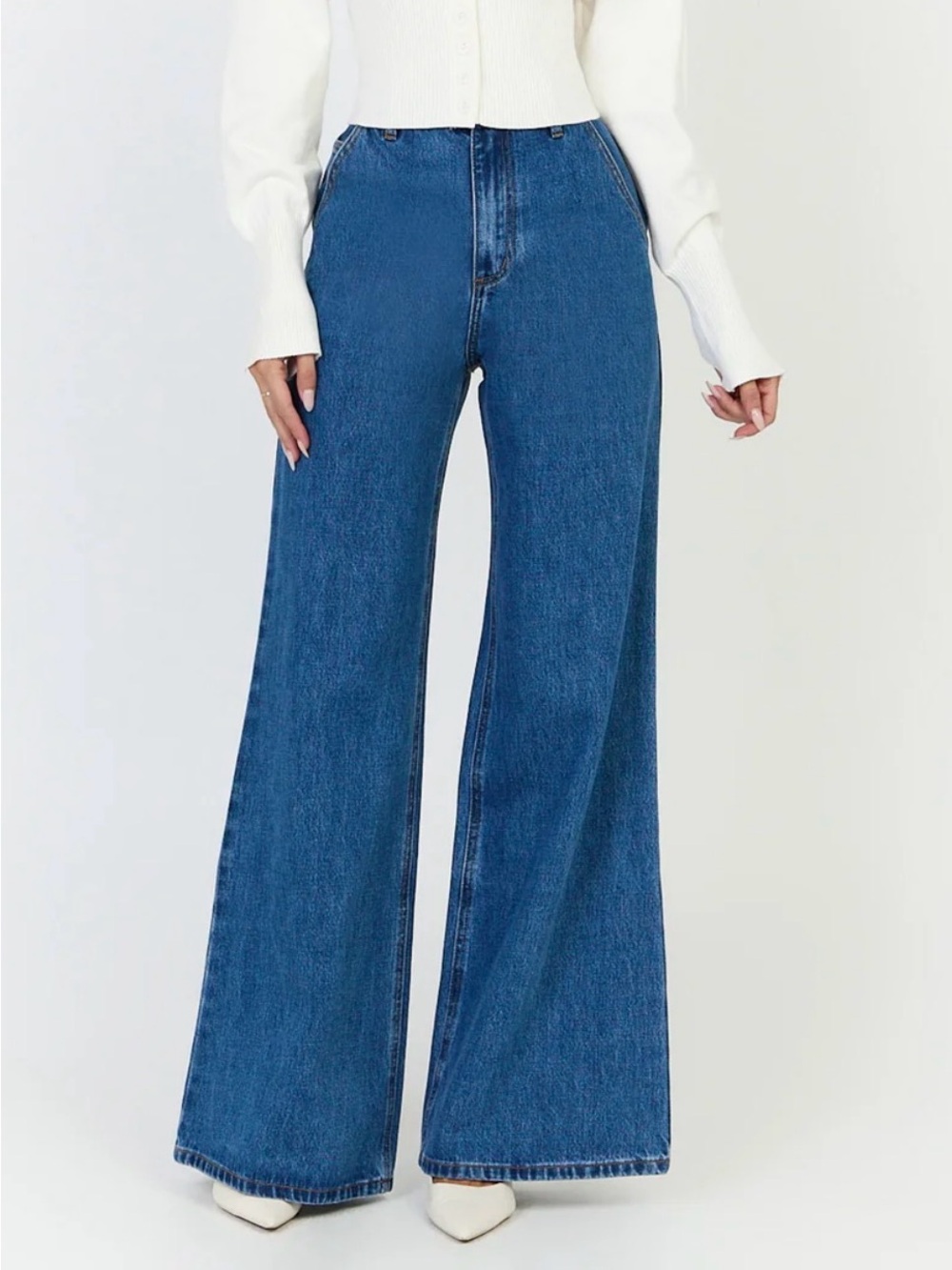 Showpo Therese Dark Blue High Waist Wide Leg Flare Jeans Size 4 NWT